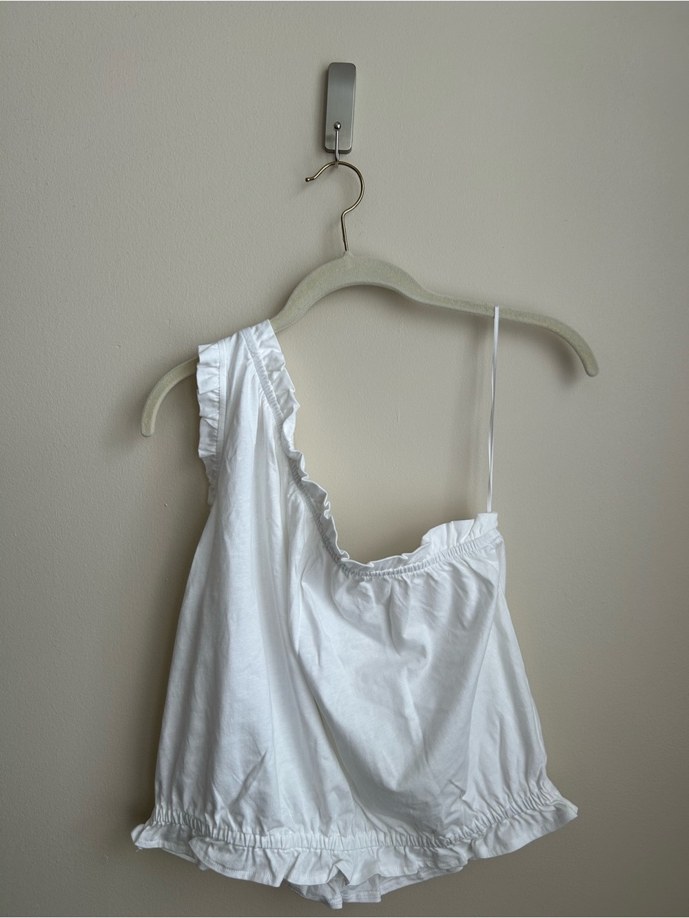 Ann Taylor White One-Shoulder Ruffle Top